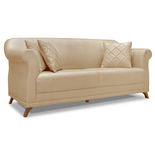 Sofá Living 3 Lugares 2 00m Vênus Linho Dourado Pés Castanho