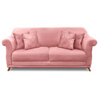 Sofá Living 3 Lugares 2 00m Vênus Veludo Rosa Pés Castanho -