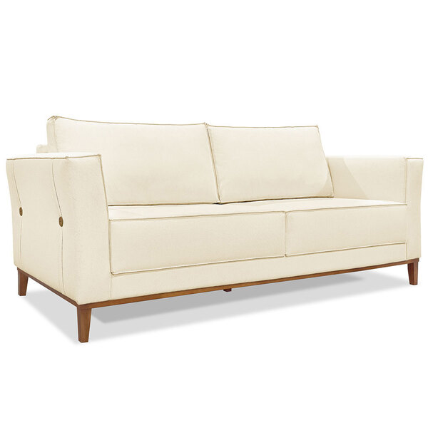 Sofá Living 3 Lugares 2 10m Vega Linho Bege Pés Castanho - Pa