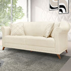 Sofá Living 3 Lugares 2 20m Vênus Linho Natural Pés Castanho