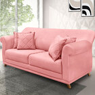 Sofá Living 3 Lugares 2 20m Vênus Veludo Rosa Pés Castanho -