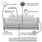 Sofá Living 3 Lugares 2 30m Vega Linho Cinza Pés Castanho - P