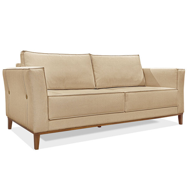 Sofá Living 3 Lugares 2 30m Vega Linho Dourado Pés Castanho -