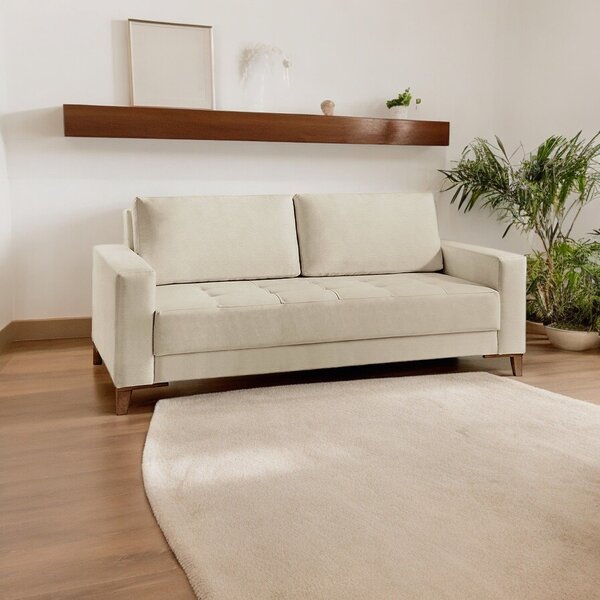 Sofá Living 3 Lugares Em Linho Orion Bege Claro