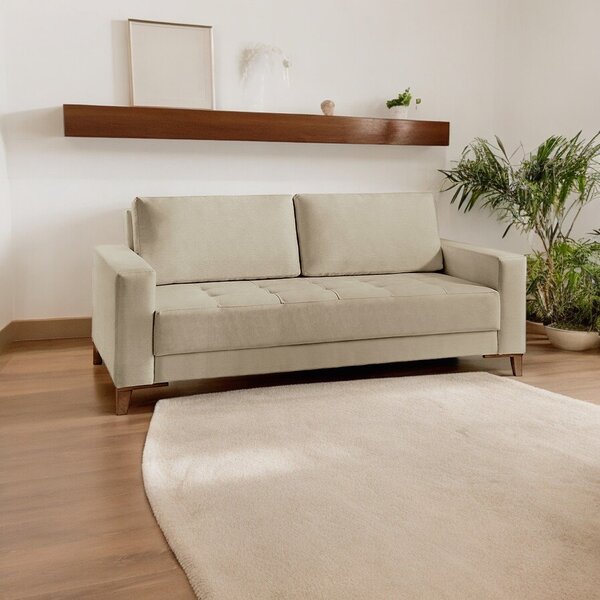 Sofá Living 3 Lugares Em Linho Orion Bege Médio