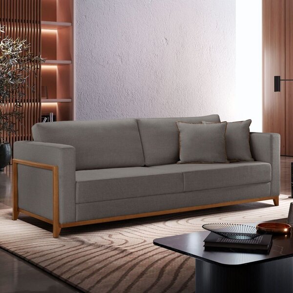 Sofá Living 3 Lugares Linho 194cm Paris Cinza Escuro