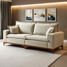 Sofá Living 4 Lugares 240cm Nápoles Pés Madeira    Linho Bege