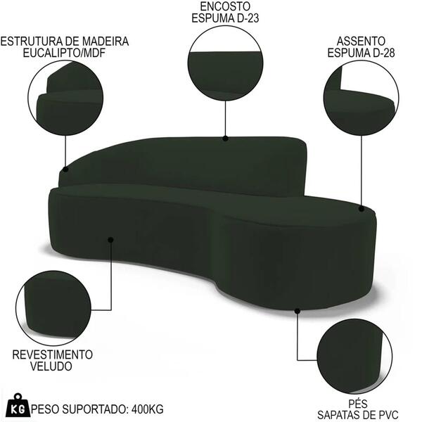 Sofá Living 4 Lugares 280cm Braço Esquerdo Mozart D06 Veludo