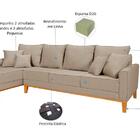 Sofá Living 4 Lugares Beny Chaise Pés E Base Em Madeira Linho
