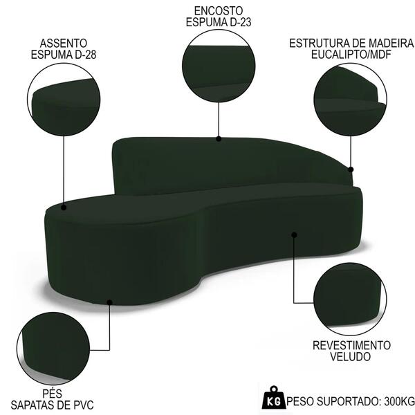 Sofá Living  3 Lugares 260cm Braço Direito Mozart D06 Veludo