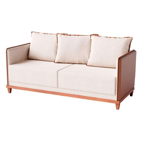 Sofá Living Alabama 4 Lugares Linho Bege Com Couro Marrom 1,8