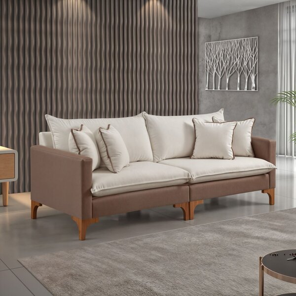 Sofá Living Bipartido Com 4 Almofadas 240cm Bouclé Espanha