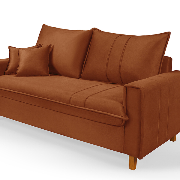 Sofa Living Com Bau Multiuso 3 Lugares Suede Pes Em Madeira