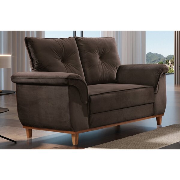 Sofá Living Fixo 2 Lugares 154cm Veludo Santos Dumont  Marrom