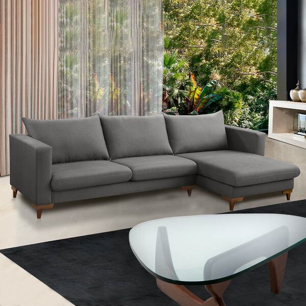 Sofá Living Linho Cinza Com Chaise 6 Lugares Dubai 315 Cm Mol
