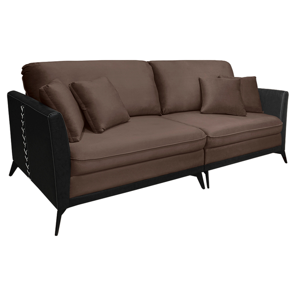 Sofá Living Mondaí 3 Lugares 222 Cm Veludo Marrom Pés De Ferr