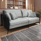 Sofá Living Mondaí 4 Lugares 262 Cm Veludo Cinza Pés De Ferro