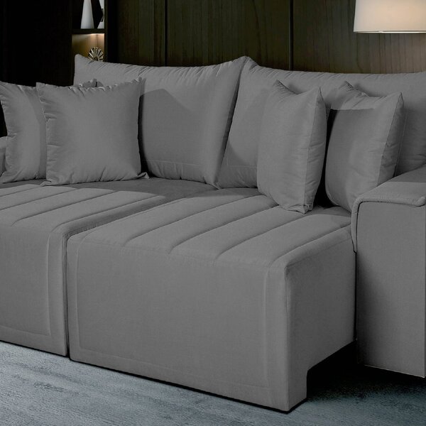 Sofá Living Retrátil Com Molas 230 Cm Veludo Veneza Cinza Chu