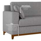 Sofá Living Vintage 3 Lugares 200cm Em Linho Slim Inox