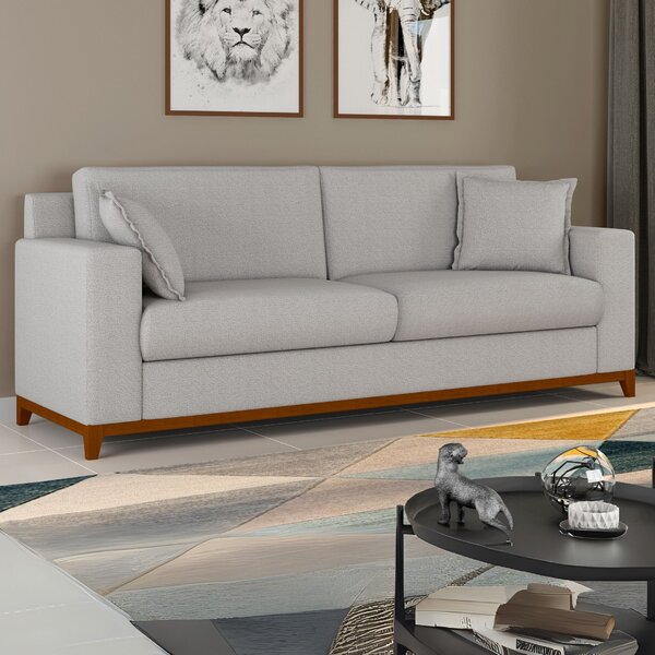 Sofá Living Vintage 3 Lugares 220cm Em Boucle Slim Cinza Claro