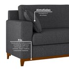 Sofá Living Vintage 3 Lugares 220cm Em Linho Slim Grafite