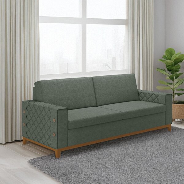 Sofá Living Vintage 3 Lugares 225cm Em Linho Áspen Eucalipto