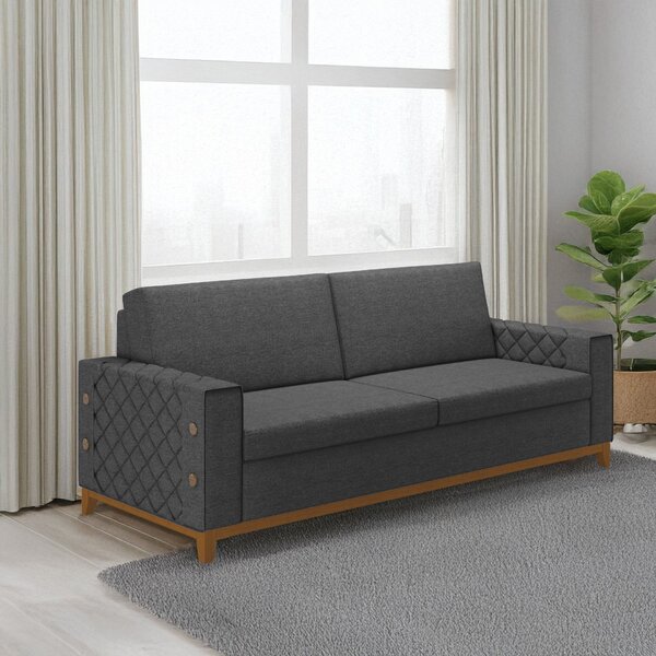 Sofá Living Vintage 3 Lugares 225cm Em Linho Áspen Grafite