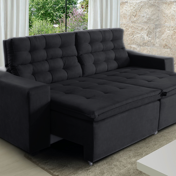 Sofá Londres 210cm Retrátil Reclinável Preto – Ws