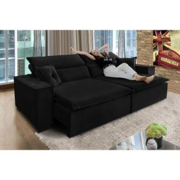 Sofá Londres 3.00m Retrátil E Reclinável Pillow Top - Preto