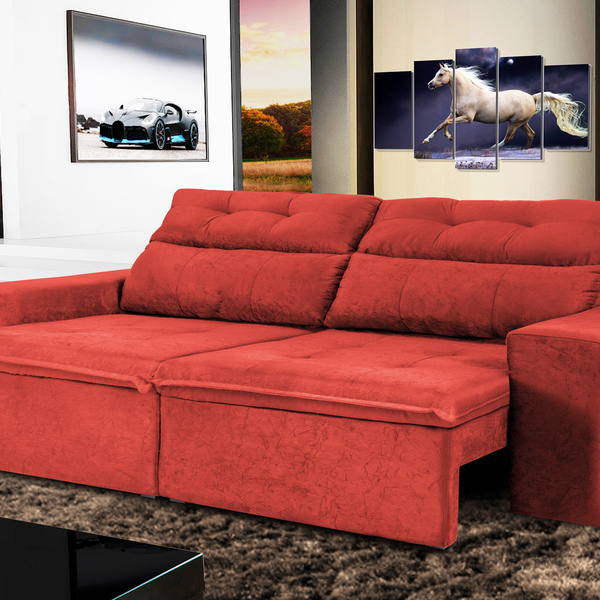 Sofá Lorenzo 2,52m Retrátil E Reclinável Tecido Suede Velusof