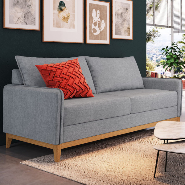 Sofá Lugano 03 Lugares - Tecido Em Linho 1,72 M  Cinza