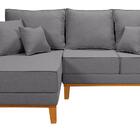 Sofá Luxo Beny Com Chaise 3 Lugares Living Linho Cinza Claro