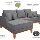 Sofá Luxo Beny Com Chaise 3 Lugares Living Linho Cinza Claro