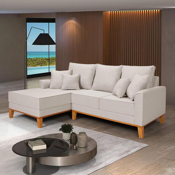 Sofá Luxo Beny Com Chaise 3 Lugares Living Linho Cru