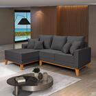 Sofá Luxo Beny Com Chaise 3 Lugares Living Linho Grafite