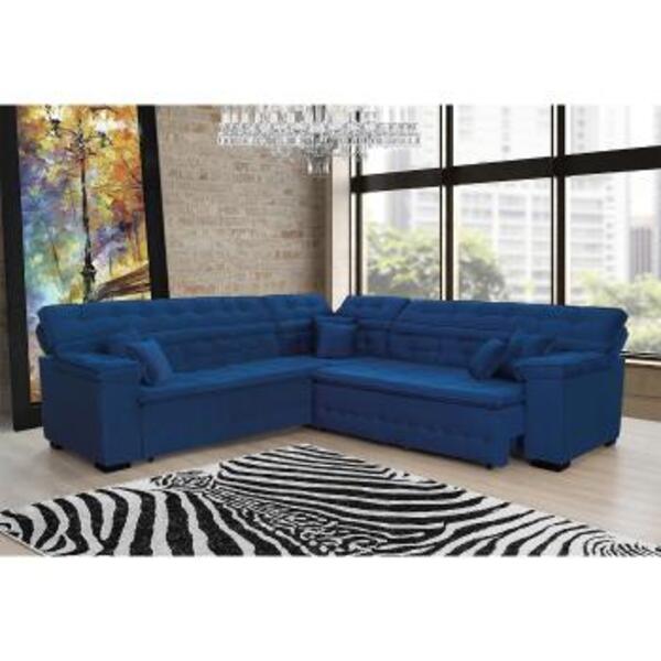 Sofá Magno 2.57x2.57m De Canto, Retrátil E Reclinável - Azul