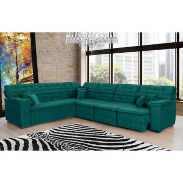 Sofá Magno 2.57x3.32m De Canto, Retrátil E Reclinável - Verde