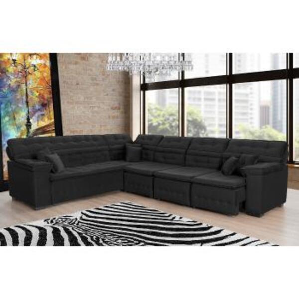 Sofá Magno 2.57x3.77m De Canto, Retrátil E Reclinável - Preto