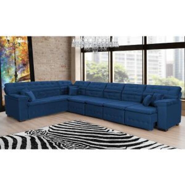 Sofá Magno 2.57x4.57m De Canto, Retrátil E Reclinável - Azul