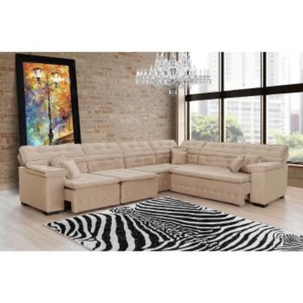 Sofá Magno 3.32x2.37m De Canto, Retrátil E Reclinável - Bege