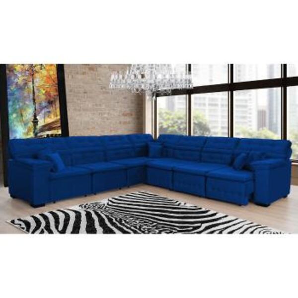 Sofá Magno 3.32x3.32m De Canto, Retrátil E Reclinável - Azul