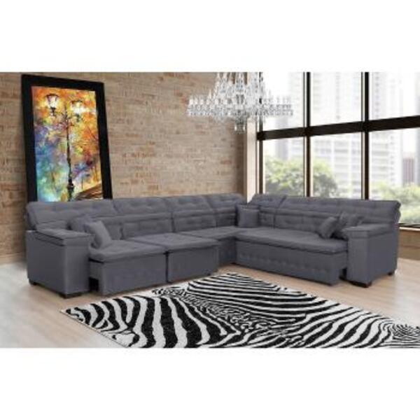 Sofá Magno 3.77x2.57m De Canto, Retrátil E Reclinável - Chumbo