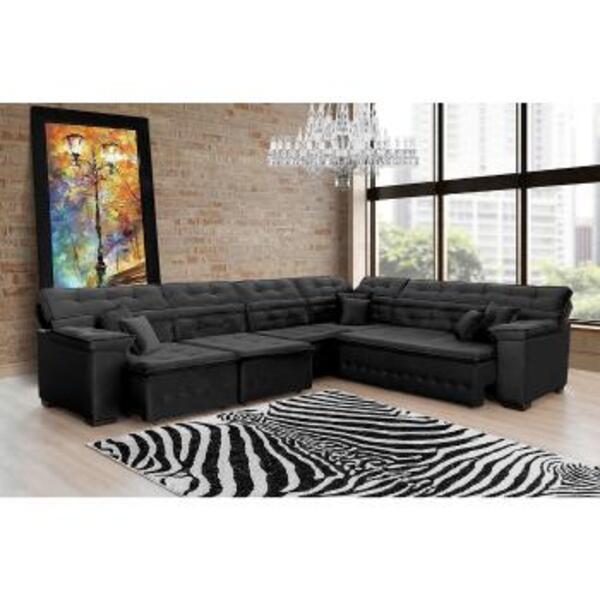 Sofá Magno 3.97x2.57m De Canto, Retrátil E Reclinável - Preto