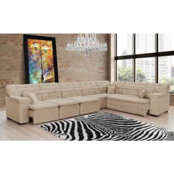 Sofá Magno 4.57x2.57m De Canto, Retrátil E Reclinável - Bege