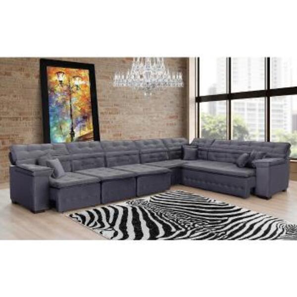 Sofá Magno 4.57x2.57m De Canto, Retrátil E Reclinável - Chumbo