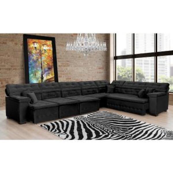 Sofá Magno 4.57x2.57m De Canto, Retrátil E Reclinável - Preto