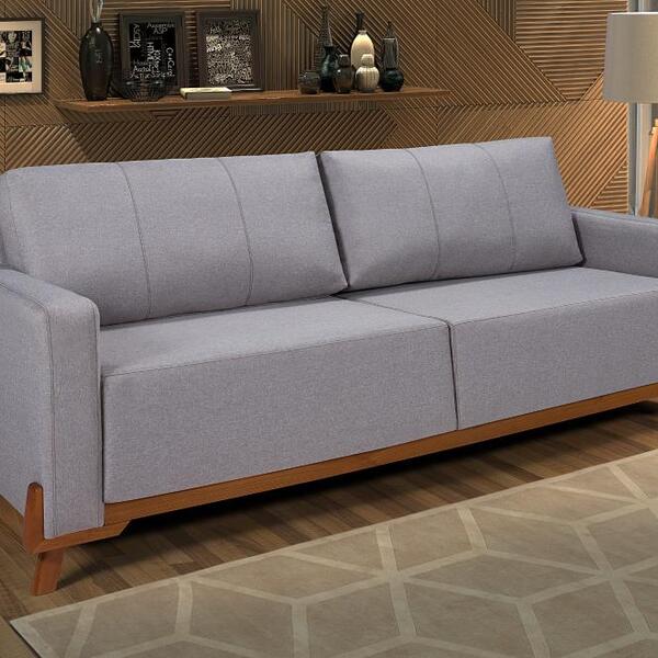 Sofá Maldivas 2,00 Linho Grafite Living Base Madeira