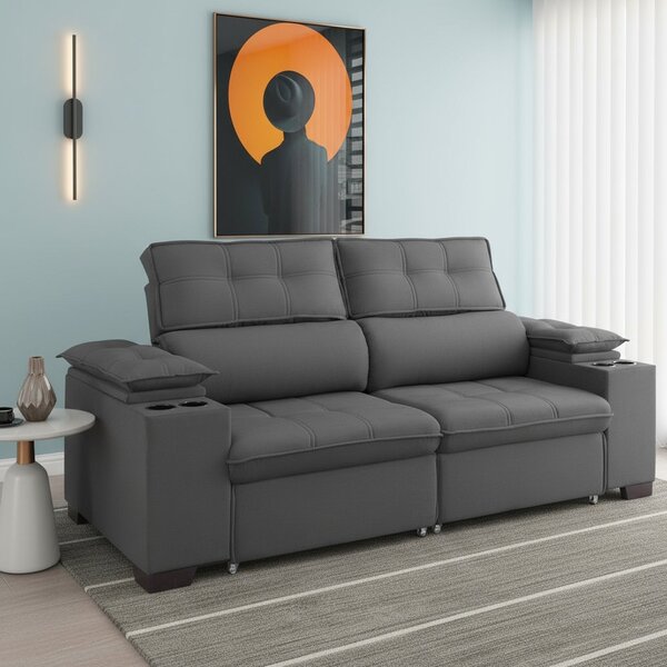 Sofá Manaus 200 Cm Retrátil Reclinavél Titânio