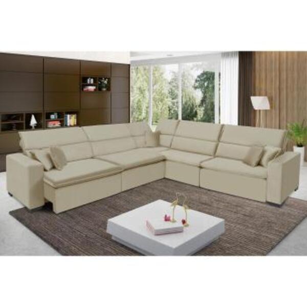 Sofá Milão 3.75mx3.75m De Canto, Retrátil E Reclinável - Bege