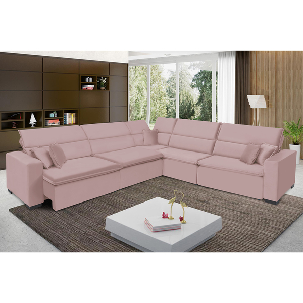 Sofá Milão 3.75x3.75m De Canto, Retrátil E Reclinável - Rosê